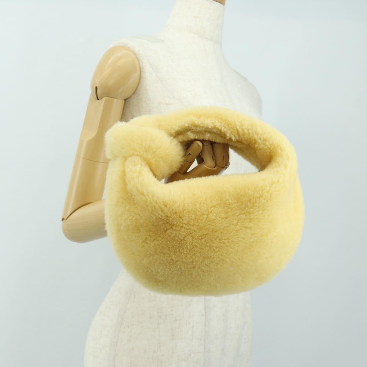 BOTTEGAVENETA Hand Pouch Fur Yellow Gold Auth 185930SM