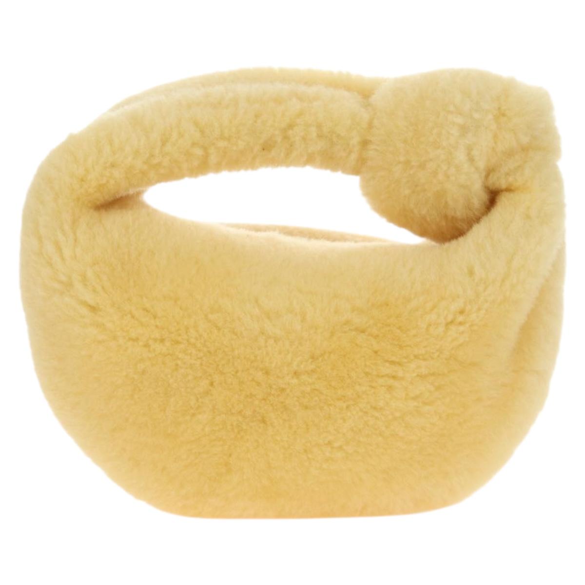 BOTTEGAVENETA Hand Pouch Fur Yellow Gold Auth 185930SM