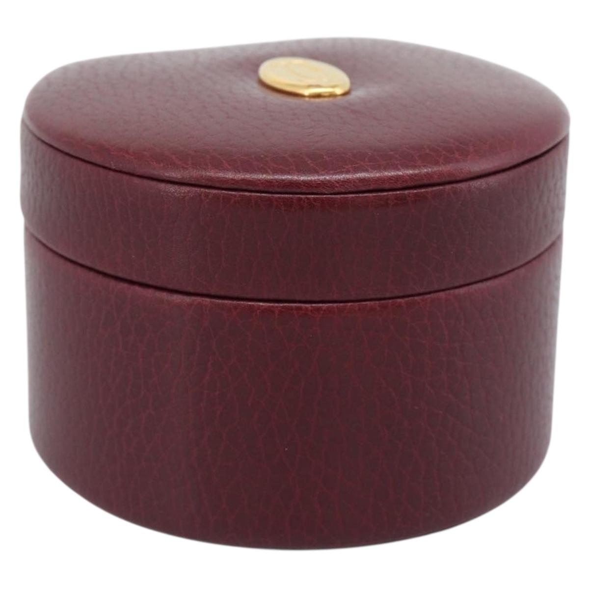 CARTIER Jewelry Box Leather Bordeaux Gold Auth 185932V