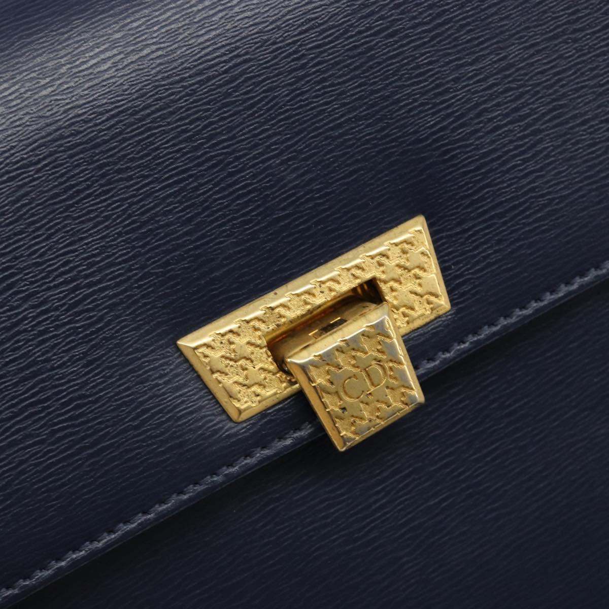 Christian Dior Shoulder Bag Leather 2way Blue Gold Auth 185936A