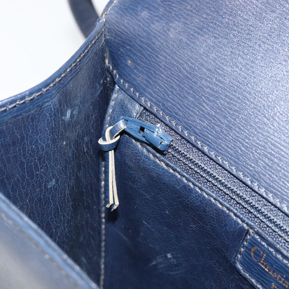 Christian Dior Shoulder Bag Leather 2way Blue Gold Auth 185936A