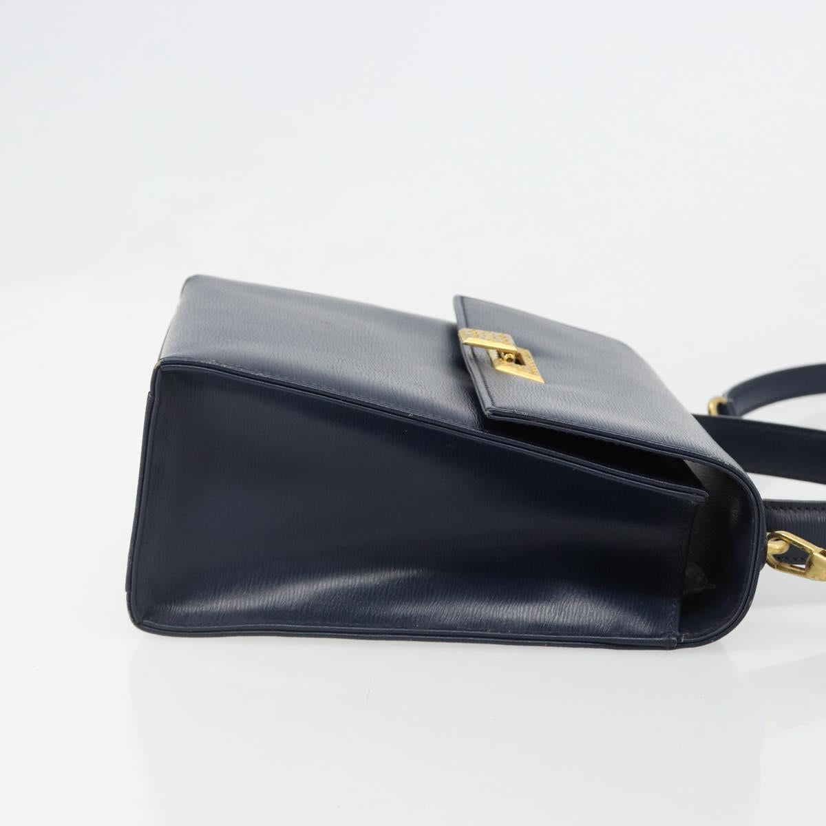 Christian Dior Shoulder Bag Leather 2way Blue Gold Auth 185936A