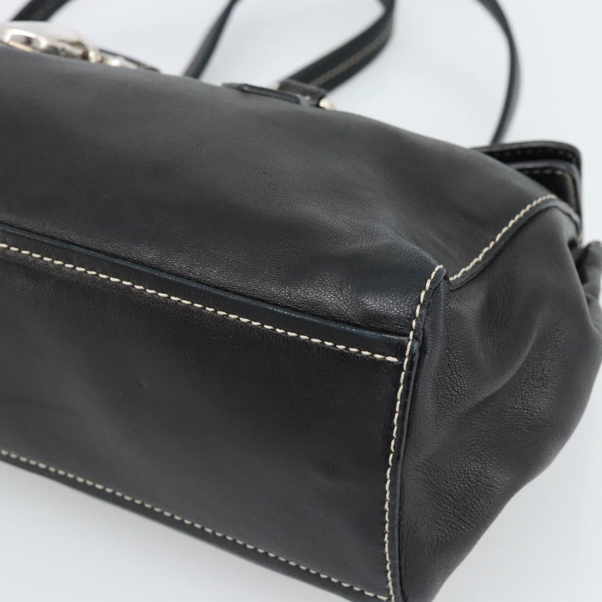 PRADA Hand Bag Leather Black Silver Auth 185946SAV