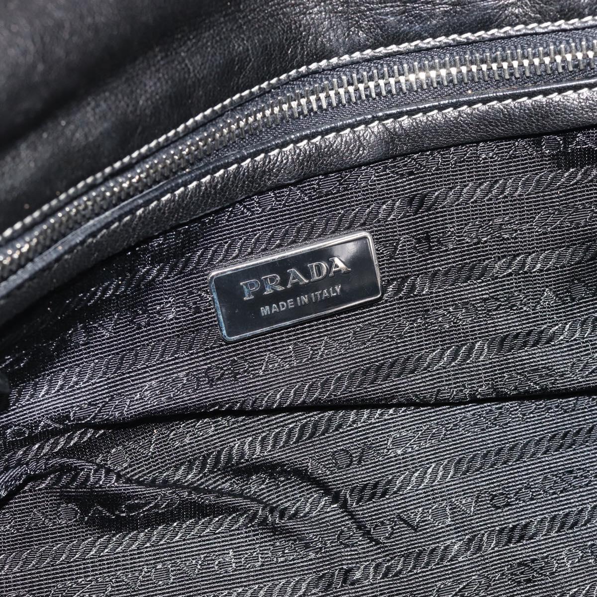 PRADA Hand Bag Leather Black Silver Auth 185946SAV
