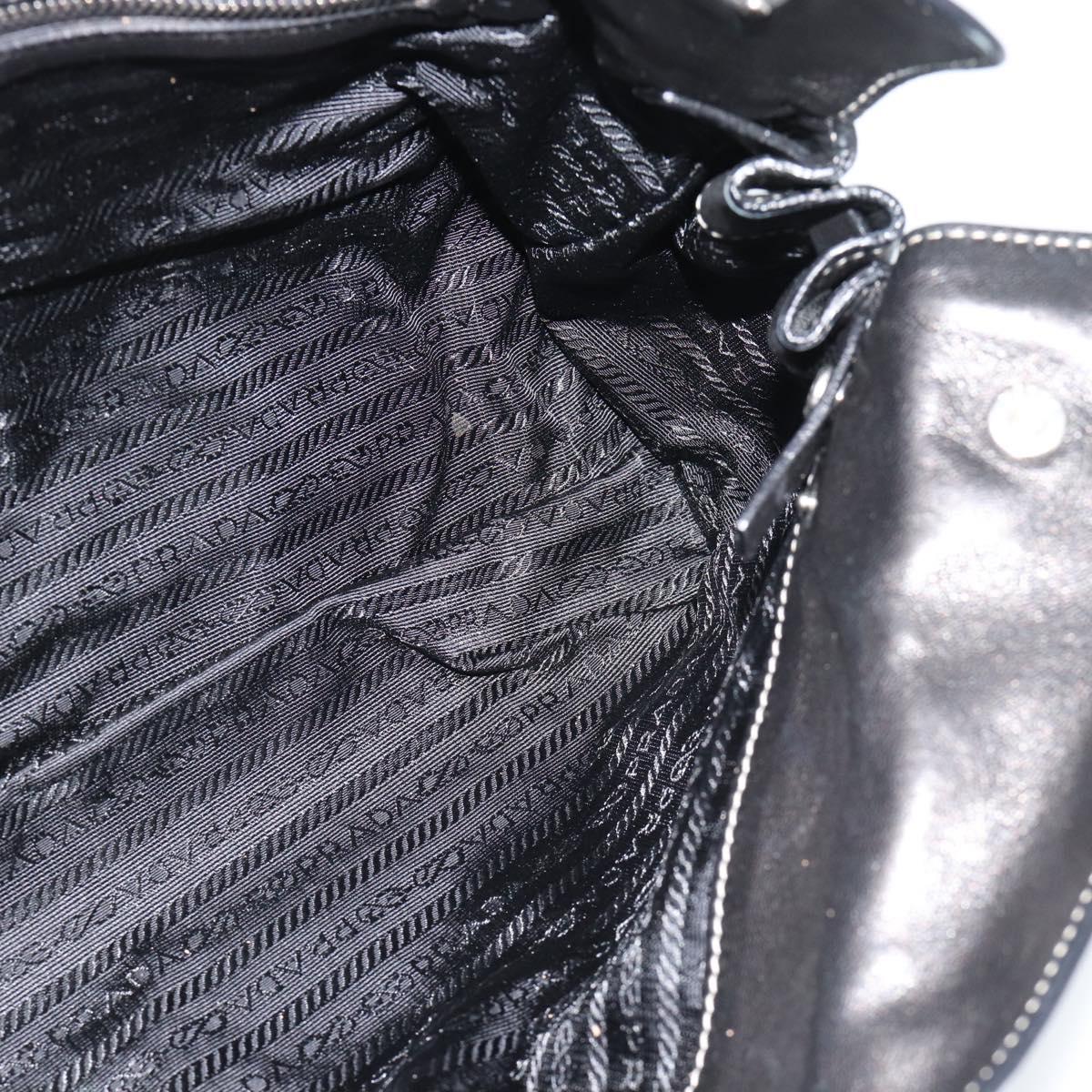 PRADA Hand Bag Leather Black Silver Auth 185946SAV