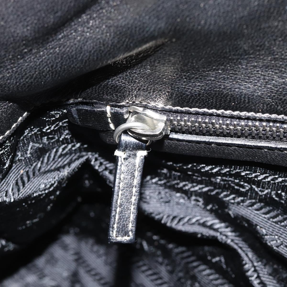 PRADA Hand Bag Leather Black Silver Auth 185946SAV