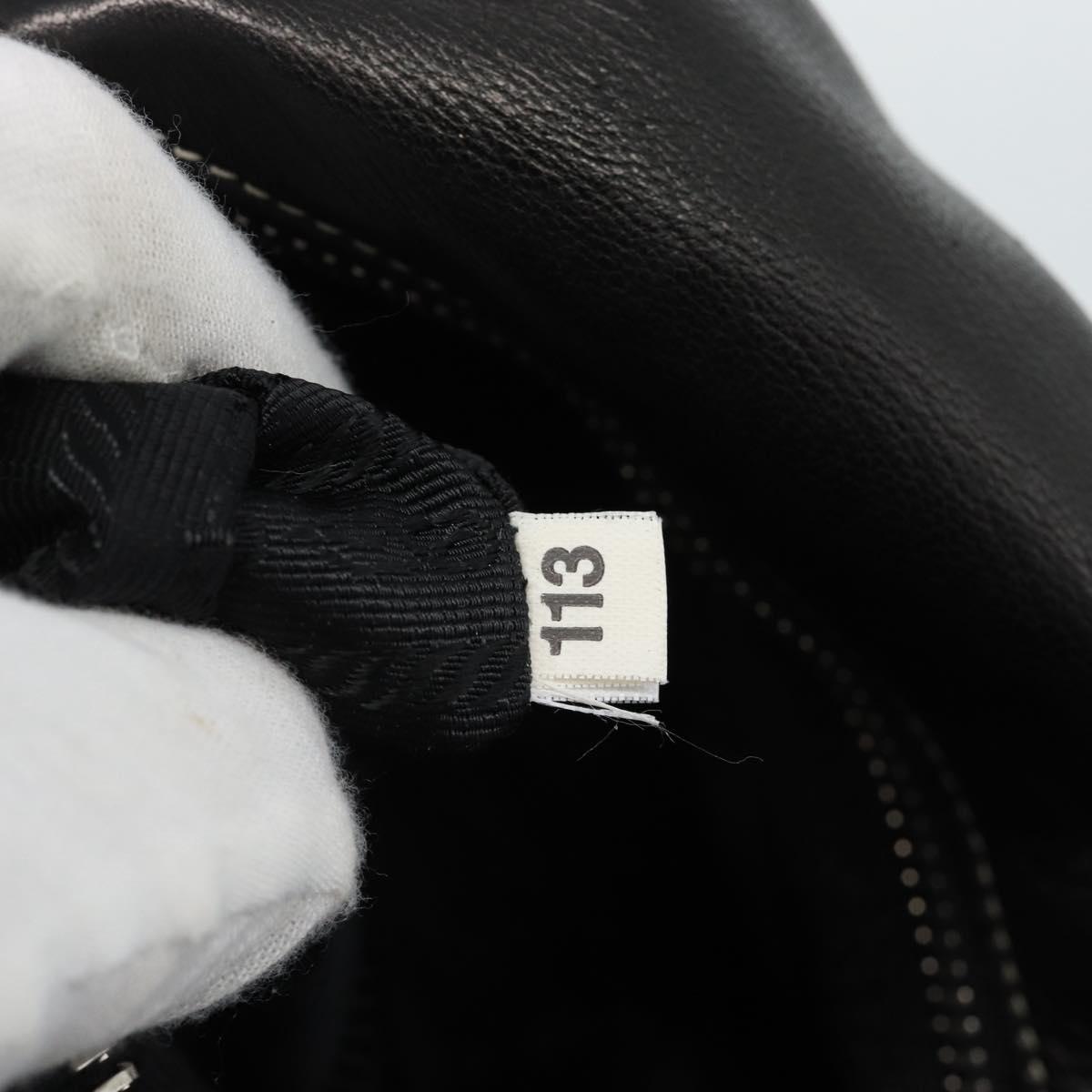PRADA Hand Bag Leather Black Silver Auth 185946SAV