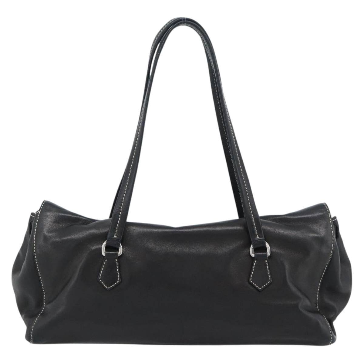 PRADA Hand Bag Leather Black Silver Auth 185946SAV