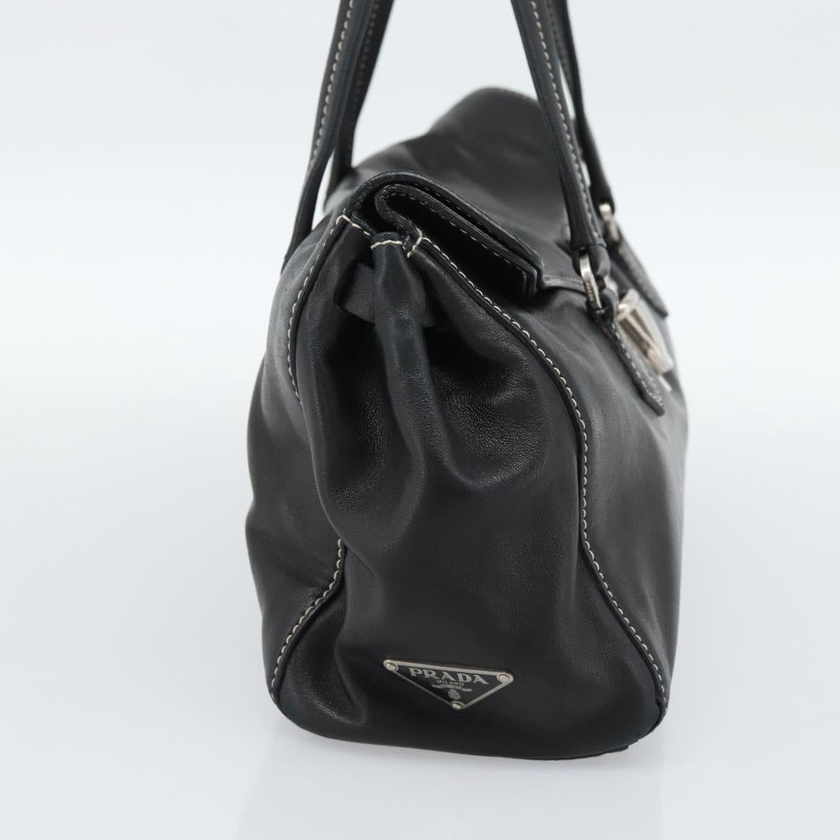 PRADA Hand Bag Leather Black Silver Auth 185946SAV
