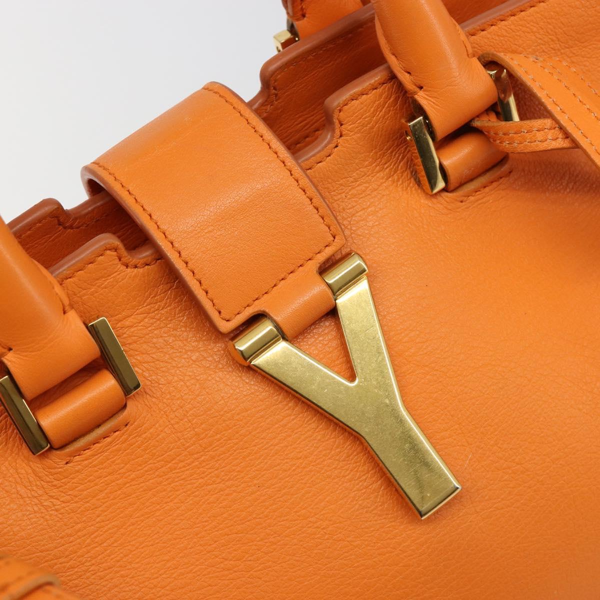 SAINT LAURENT Cabas Mini Hand Bag Leather 2way Orange Gold Auth 185950A