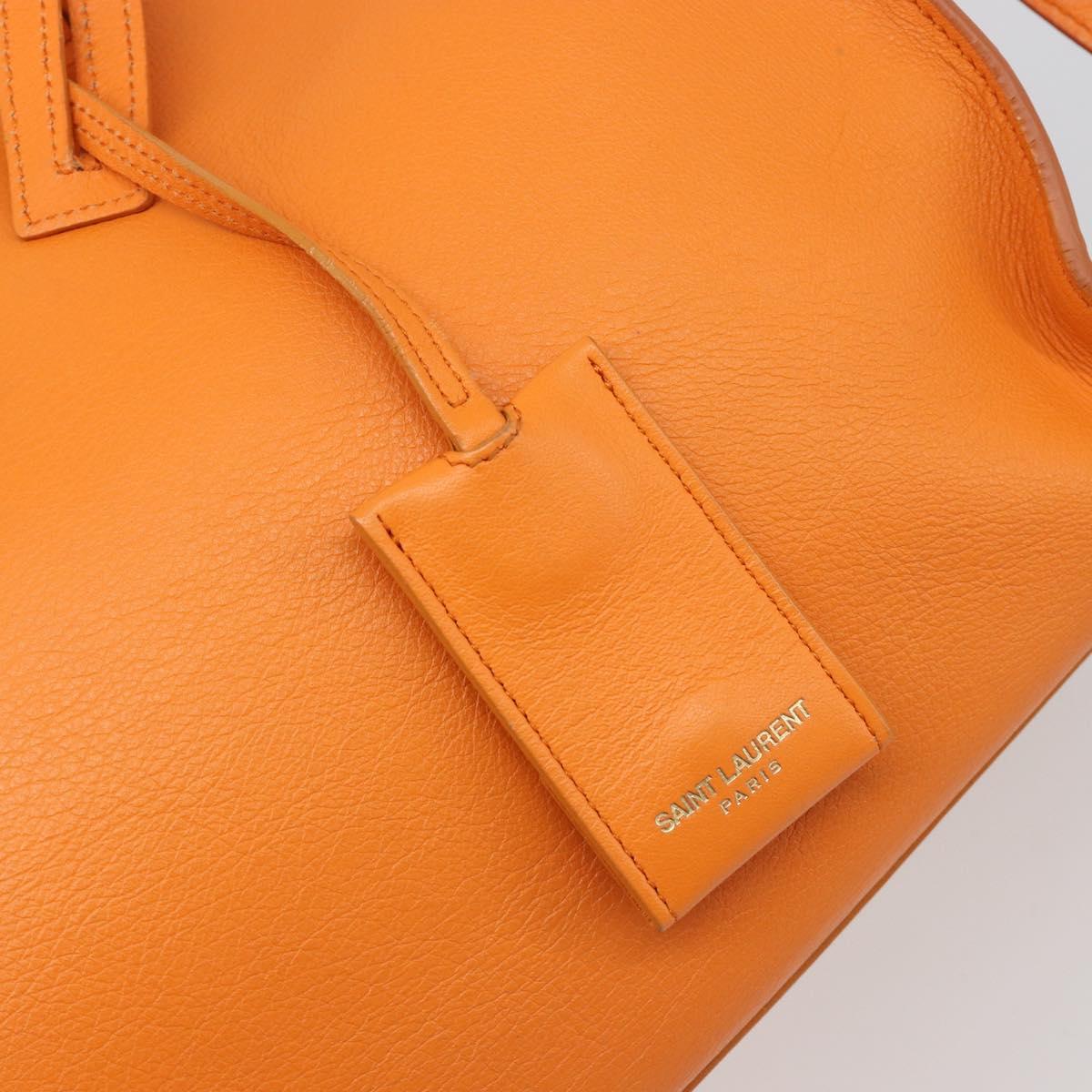 SAINT LAURENT Cabas Mini Hand Bag Leather 2way Orange Gold Auth 185950A