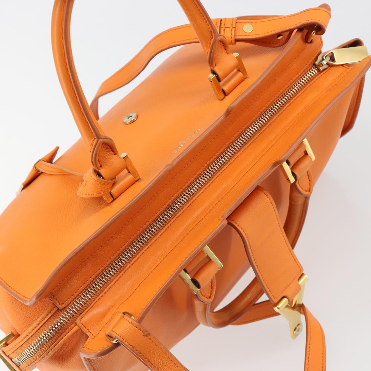 SAINT LAURENT Cabas Mini Hand Bag Leather 2way Orange Gold Auth 185950A