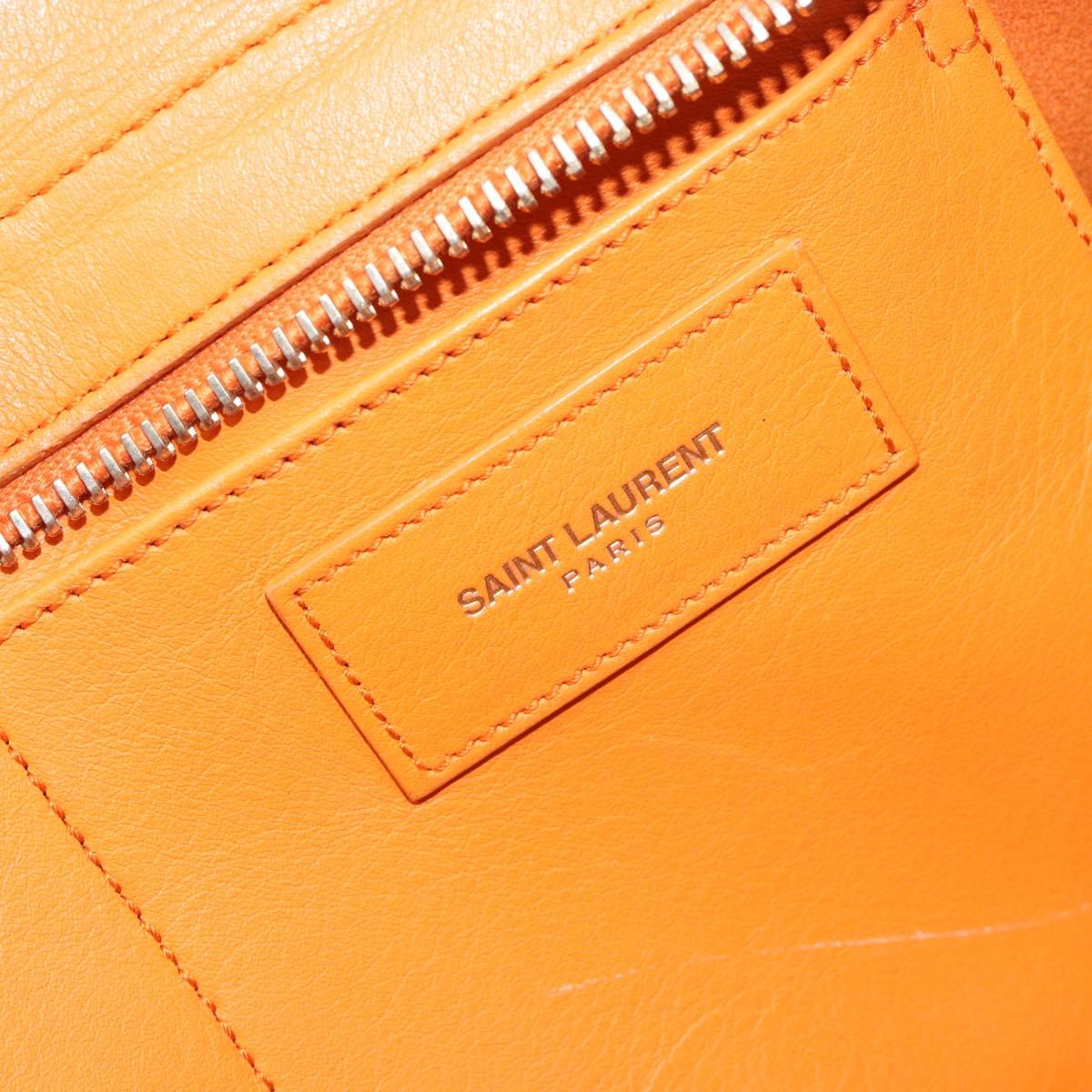 SAINT LAURENT Cabas Mini Hand Bag Leather 2way Orange Gold Auth 185950A