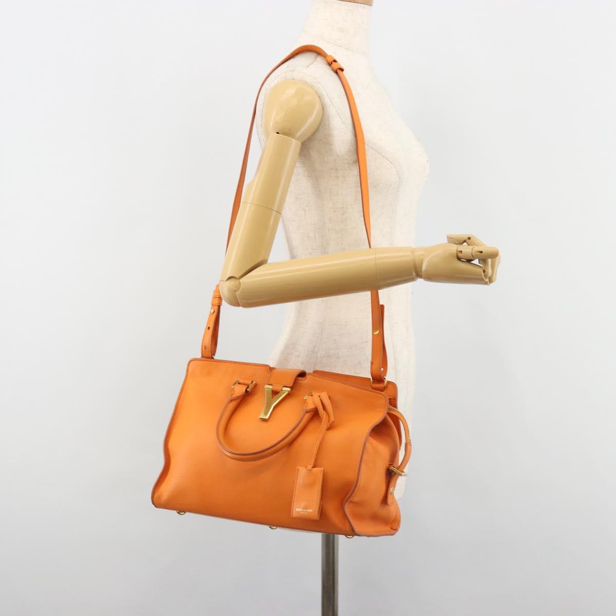 SAINT LAURENT Cabas Mini Hand Bag Leather 2way Orange Gold Auth 185950A