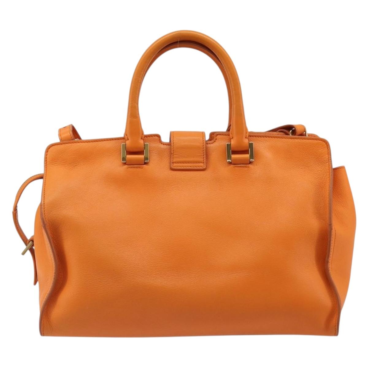SAINT LAURENT Cabas Mini Hand Bag Leather 2way Orange Gold Auth 185950A