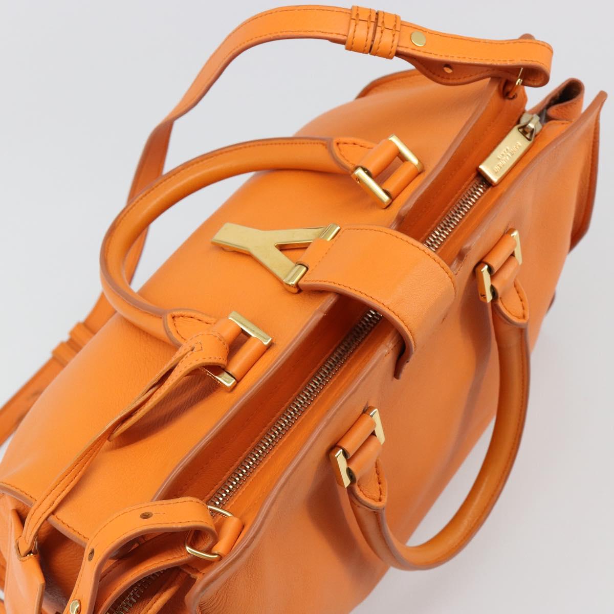 SAINT LAURENT Cabas Mini Hand Bag Leather 2way Orange Gold Auth 185950A
