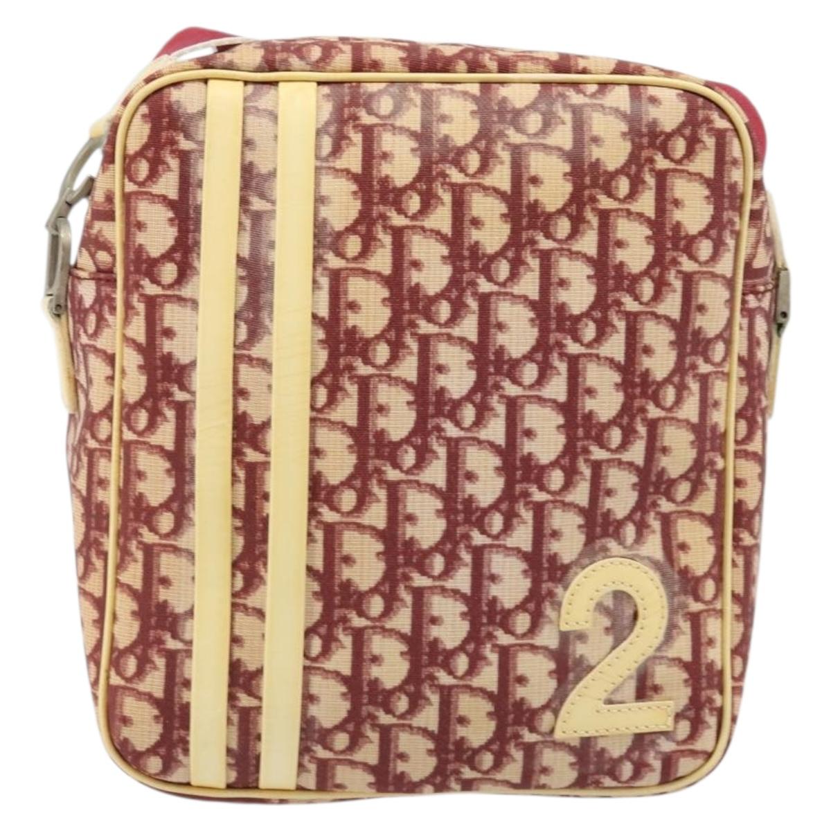 Christian Dior Trotter Canvas Shoulder Bag PVC Red Silver Auth 185951