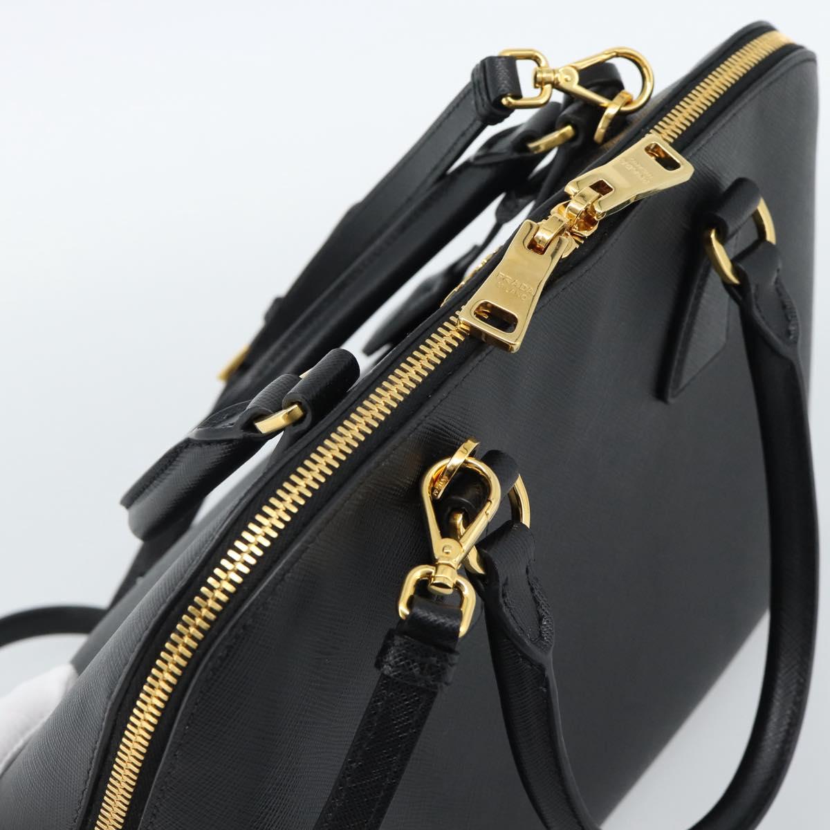 PRADA Hand Bag Saffiano leather 2way Black Gold Auth 185952SAM