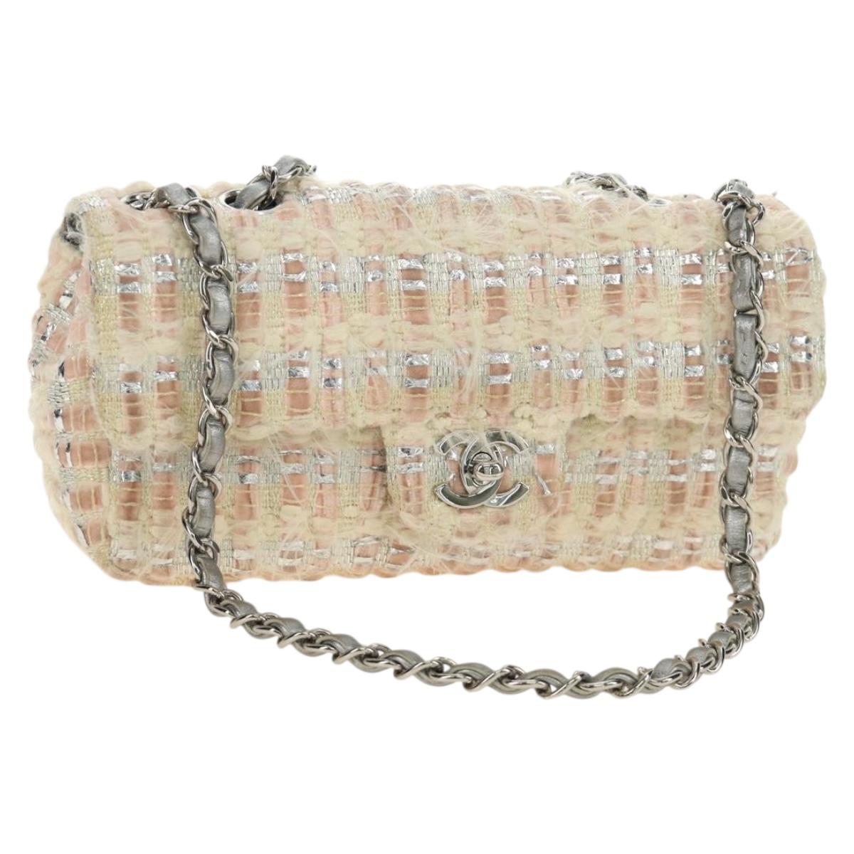 CHANEL Chain Matelasse 23 Shoulder Bag tweed Pink Silver CC Auth 185953SAM