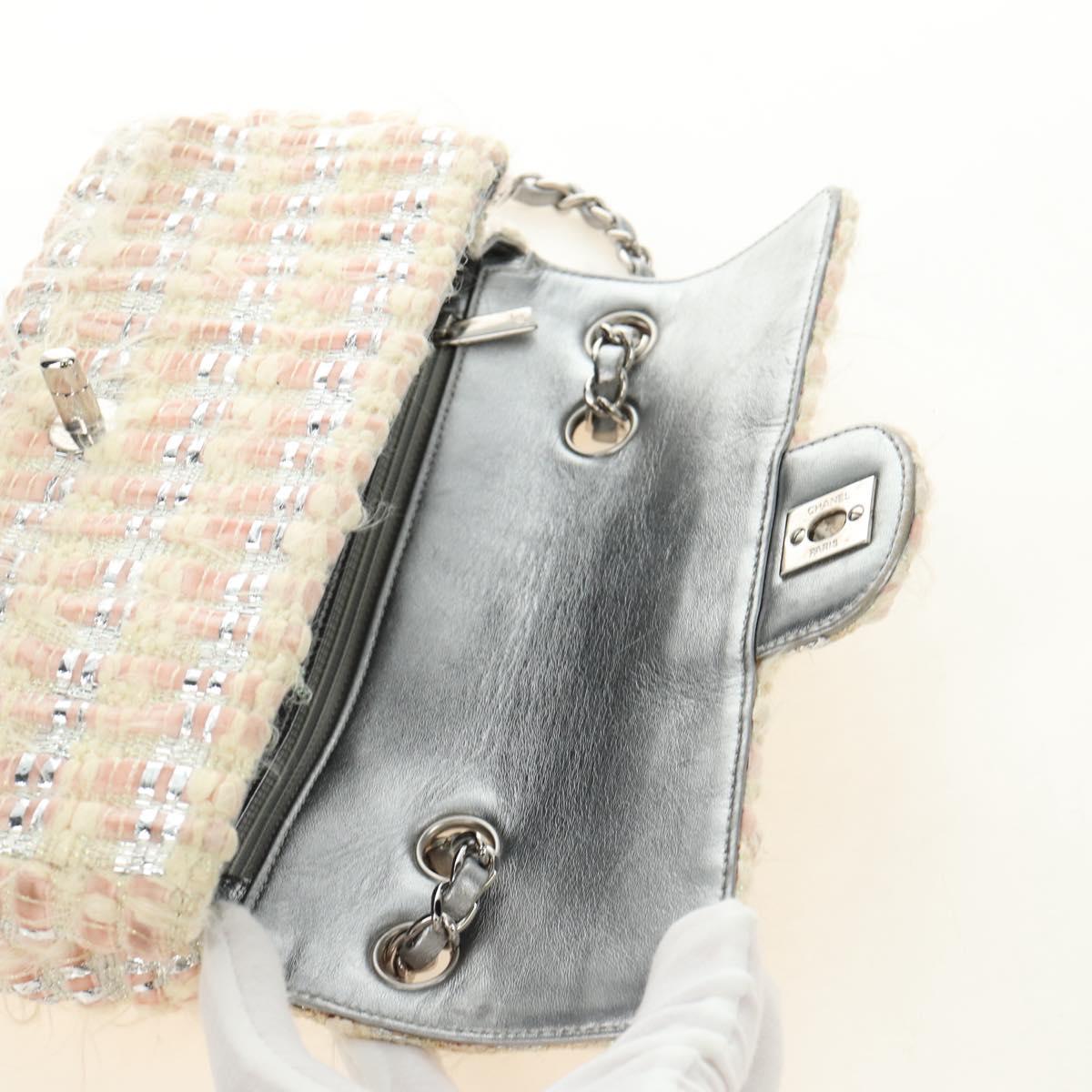 CHANEL Chain Matelasse 23 Shoulder Bag tweed Pink Silver CC Auth 185953SAM