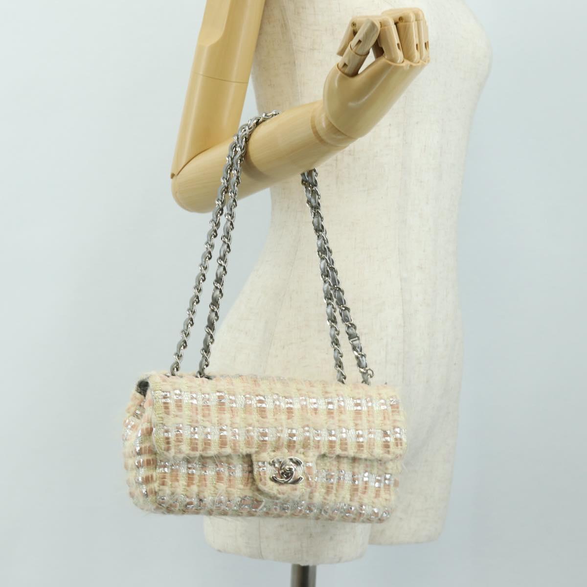 CHANEL Chain Matelasse 23 Shoulder Bag tweed Pink Silver CC Auth 185953SAM