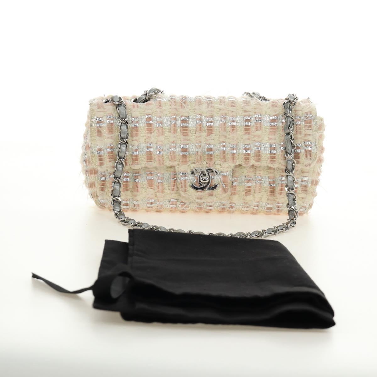 CHANEL Chain Matelasse 23 Shoulder Bag tweed Pink Silver CC Auth 185953SAM