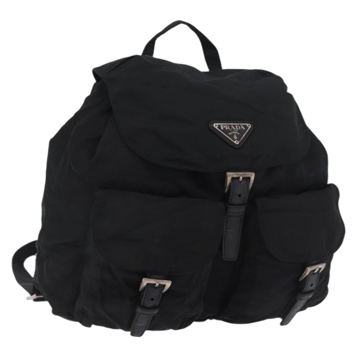 PRADA Backpack Nylon Black Silver Auth 185957