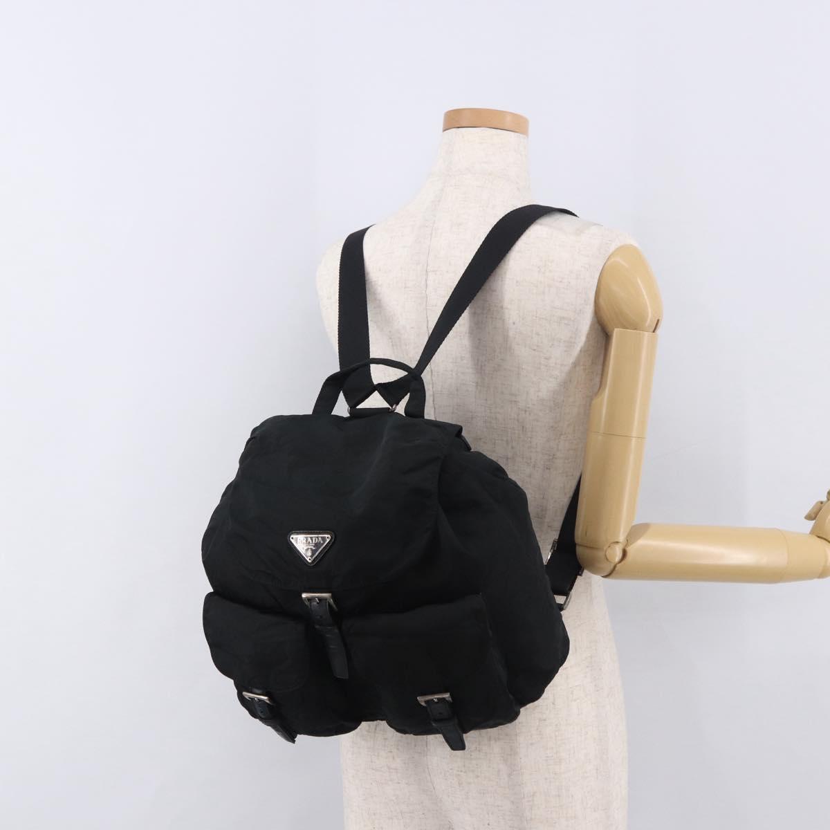 PRADA Backpack Nylon Black Silver Auth 185957