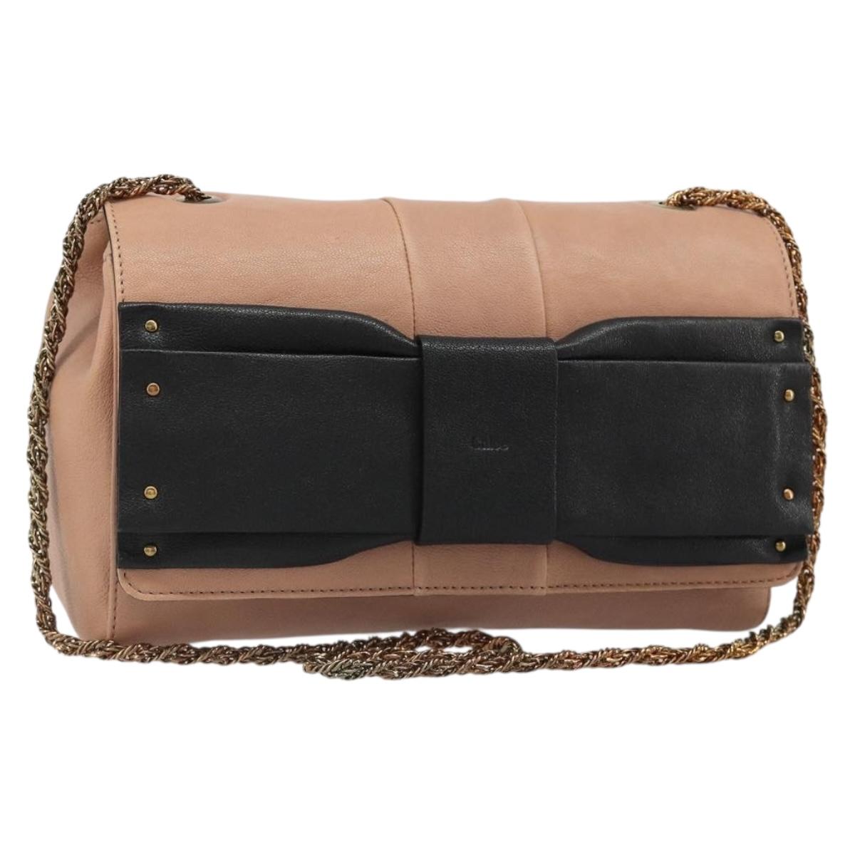 Chloe Chain June Shoulder Bag Leather Pink Gold Auth 185958A