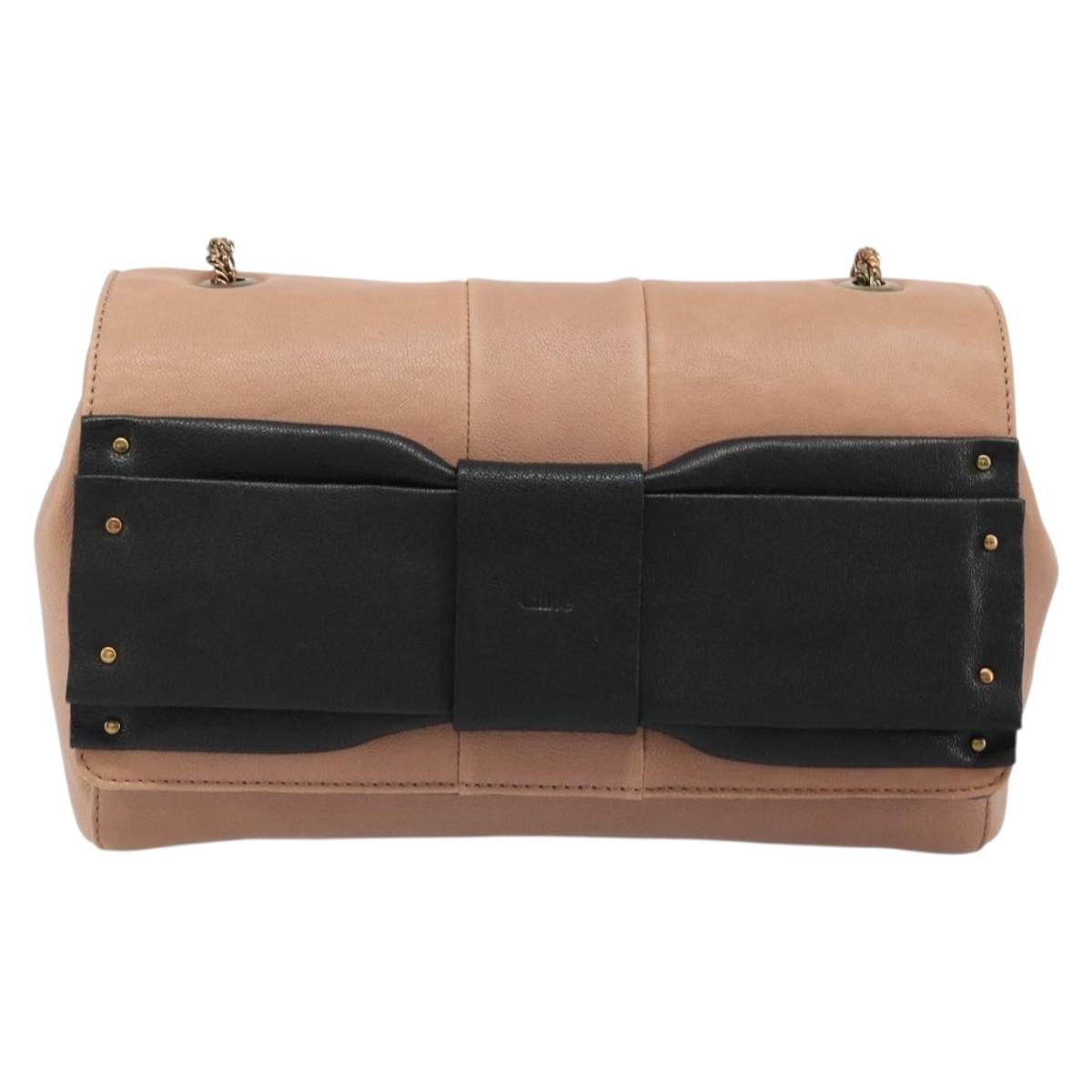 Chloe Chain June Shoulder Bag Leather Pink Gold Auth 185958A