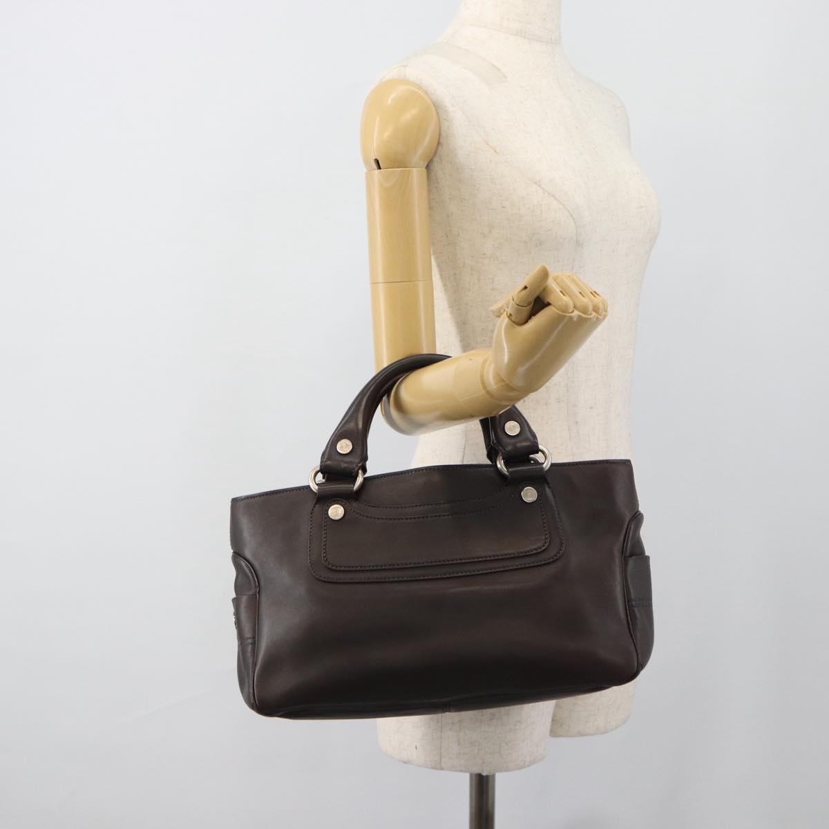 CELINE Boogie Bag Hand Bag Leather Dark Brown Auth 185959