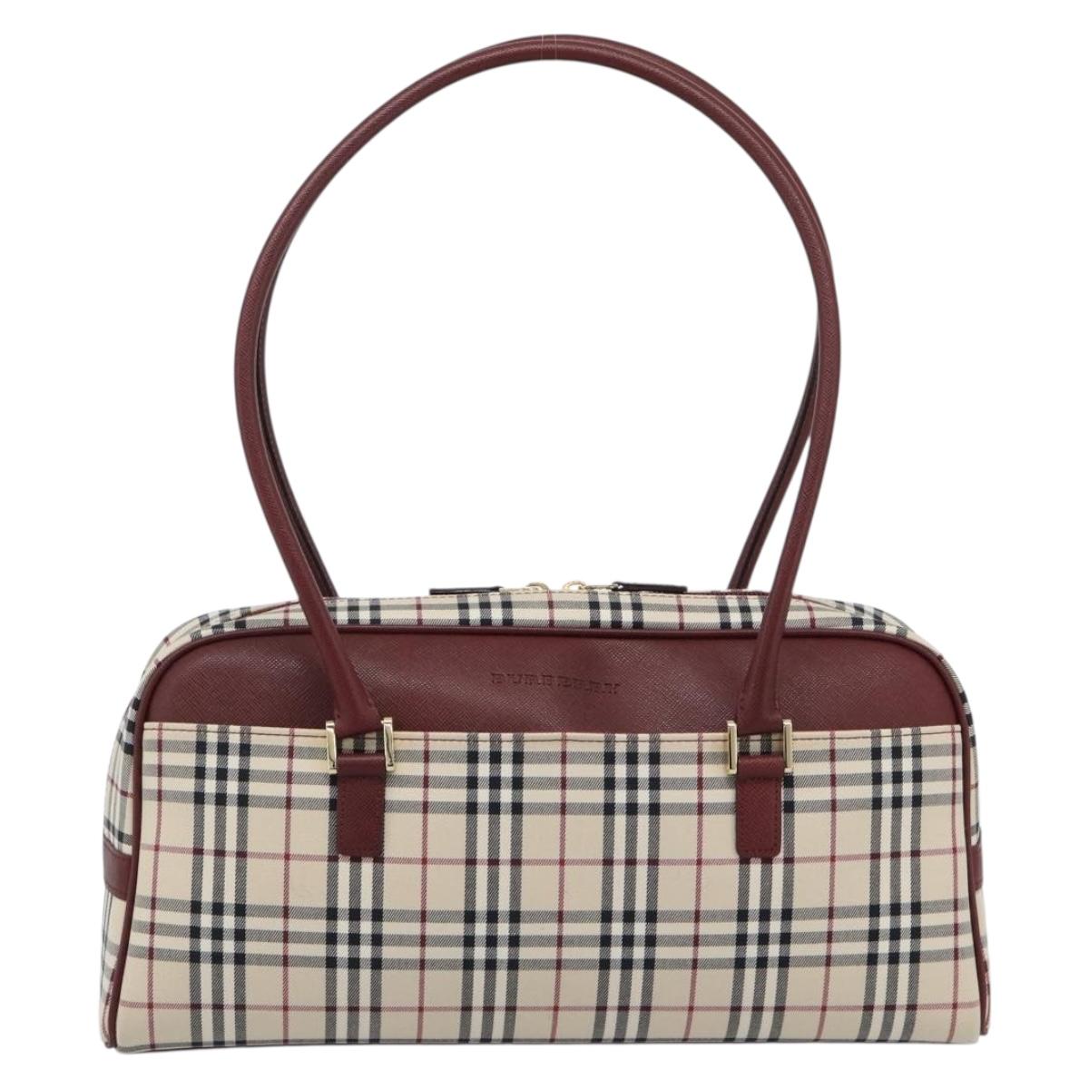 BURBERRY Nova Check Shoulder Bag Canvas Beige Gold Auth 185960SAV