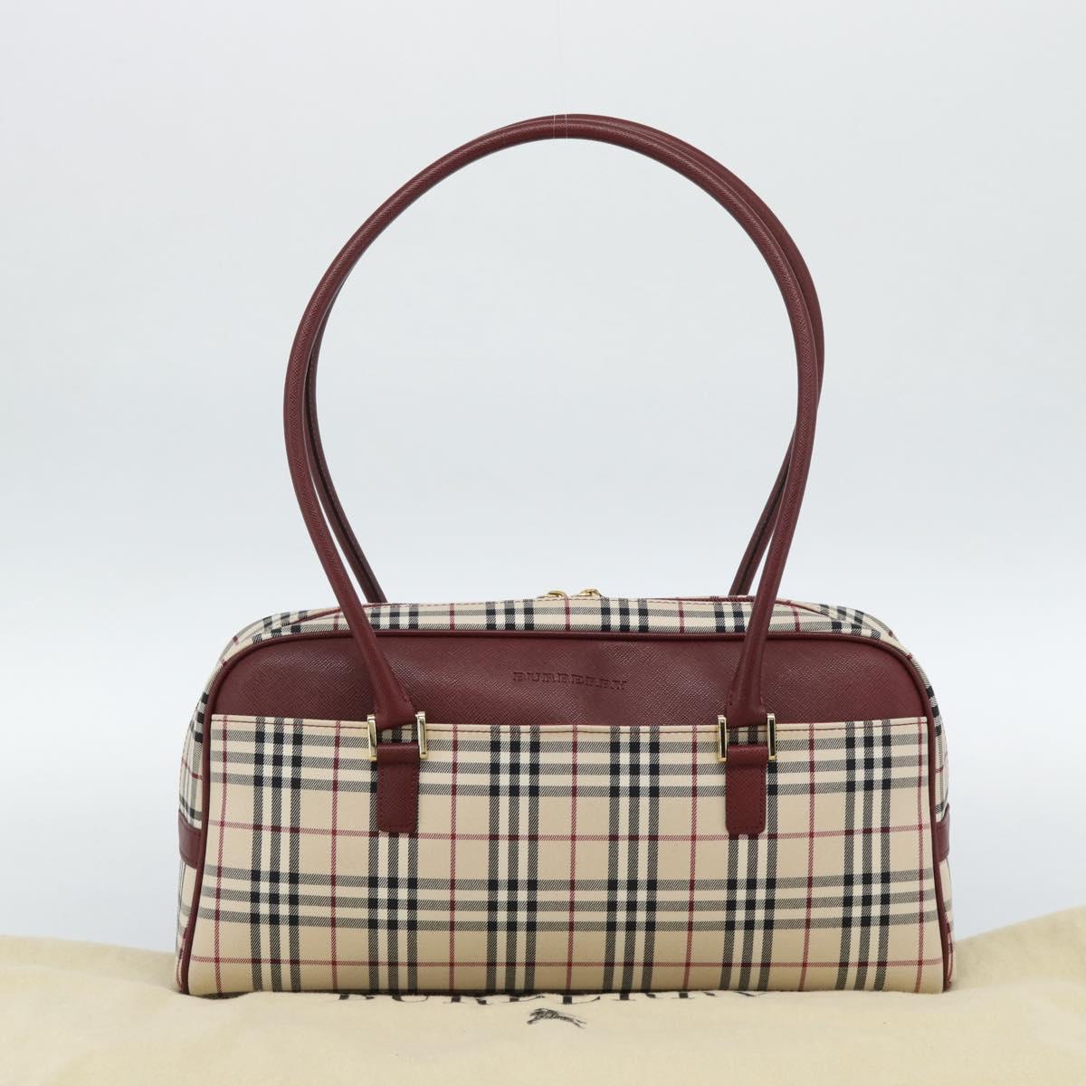 BURBERRY Nova Check Shoulder Bag Canvas Beige Gold Auth 185960SAV