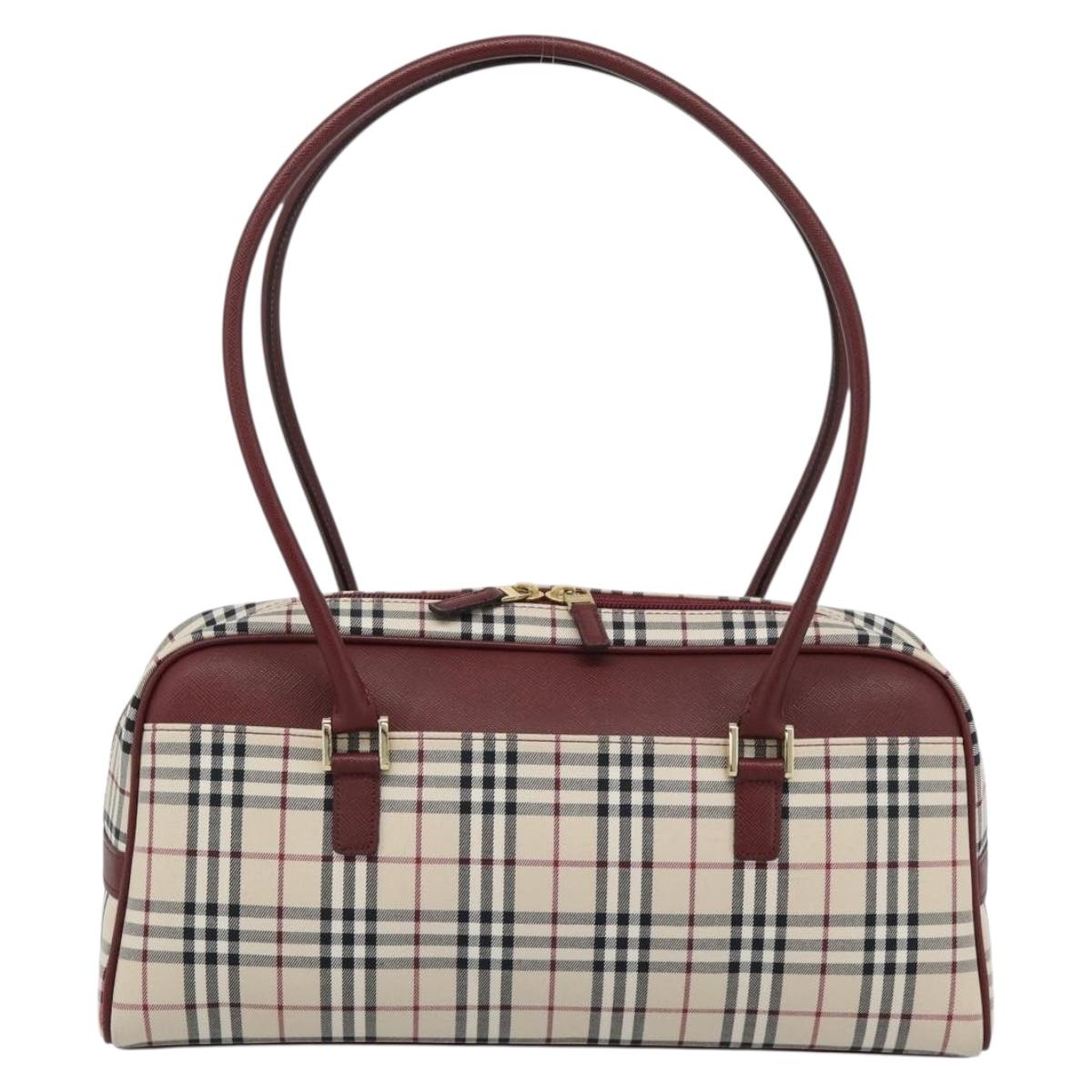 BURBERRY Nova Check Shoulder Bag Canvas Beige Gold Auth 185960SAV