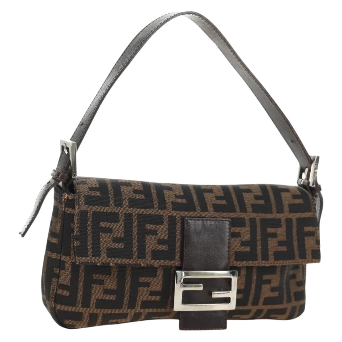 FENDI Zucca Canvas Mamma Baguette Shoulder Bag Black Brown Auth 185961SAM