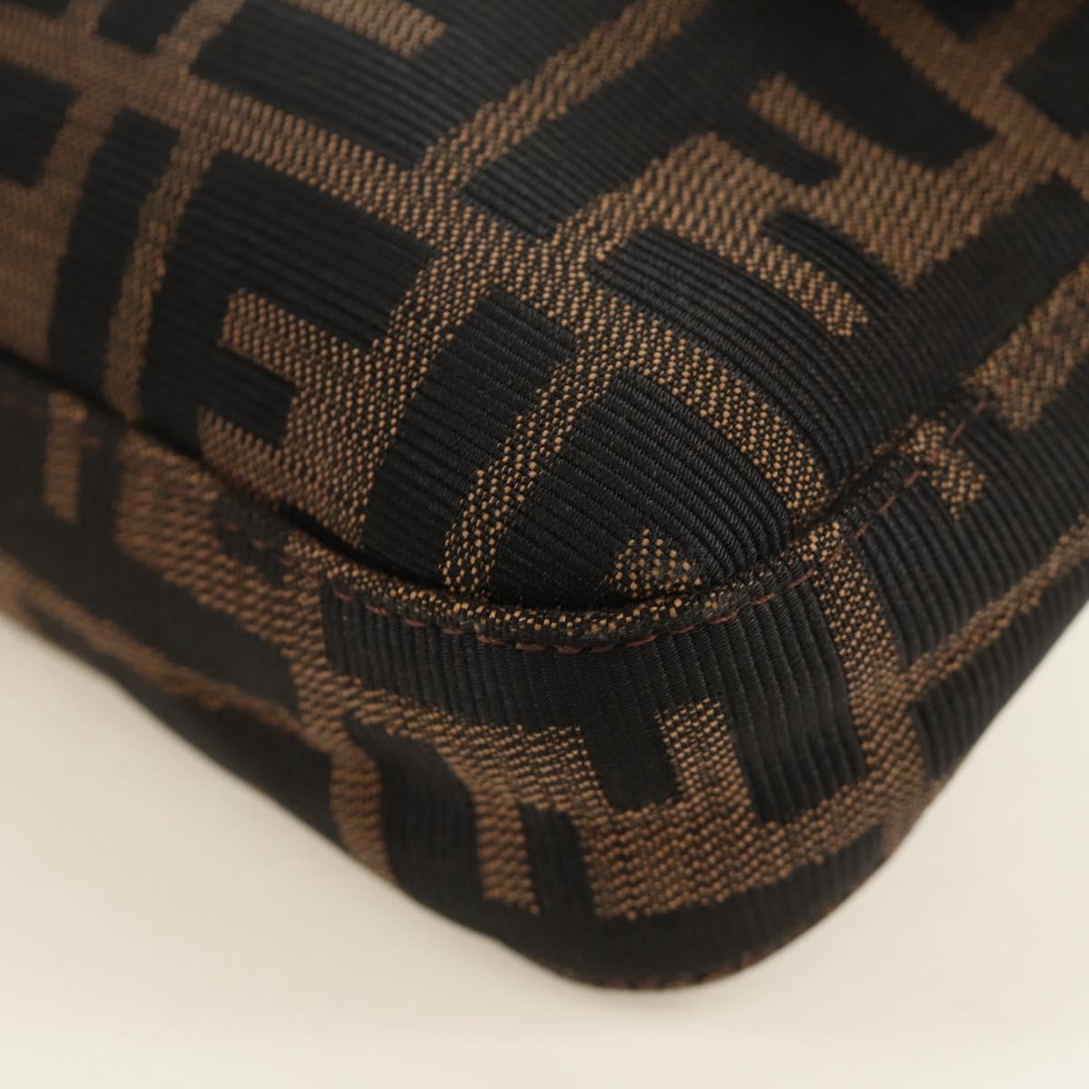 FENDI Zucca Canvas Mamma Baguette Shoulder Bag Black Brown Auth 185961SAM