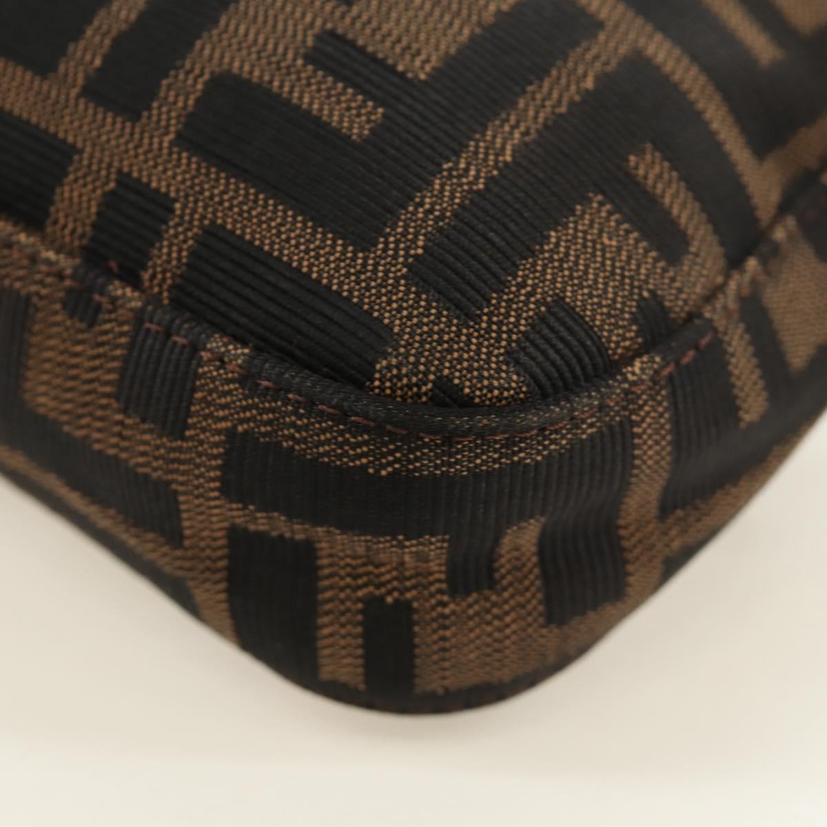 FENDI Zucca Canvas Mamma Baguette Shoulder Bag Black Brown Auth 185961SAM