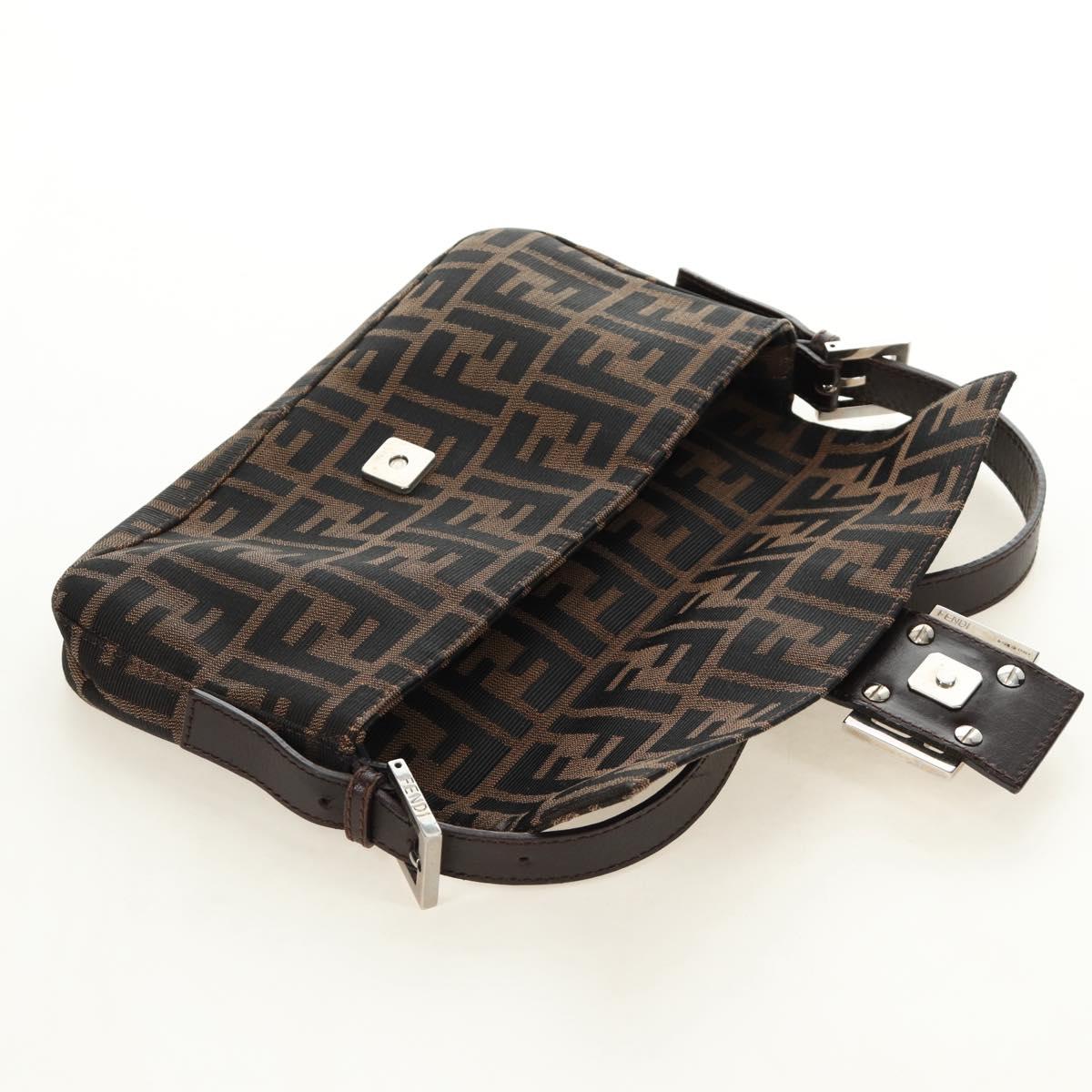 FENDI Zucca Canvas Mamma Baguette Shoulder Bag Black Brown Auth 185961SAM