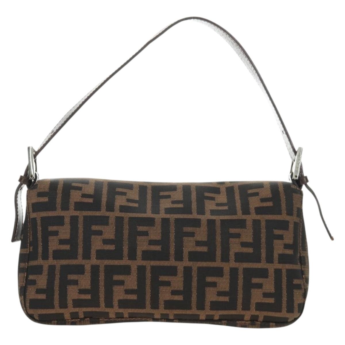 FENDI Zucca Canvas Mamma Baguette Shoulder Bag Black Brown Auth 185961SAM