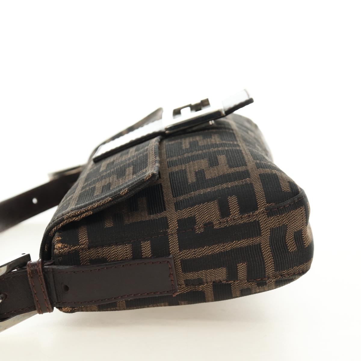 FENDI Zucca Canvas Mamma Baguette Shoulder Bag Black Brown Auth 185961SAM