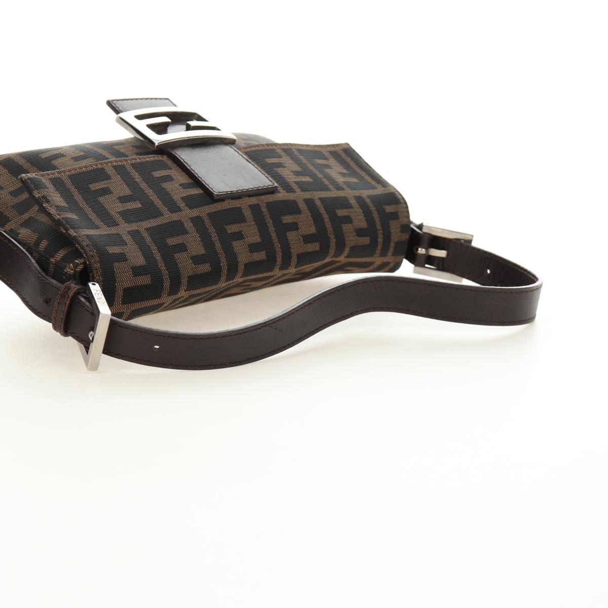 FENDI Zucca Canvas Mamma Baguette Shoulder Bag Black Brown Auth 185961SAM