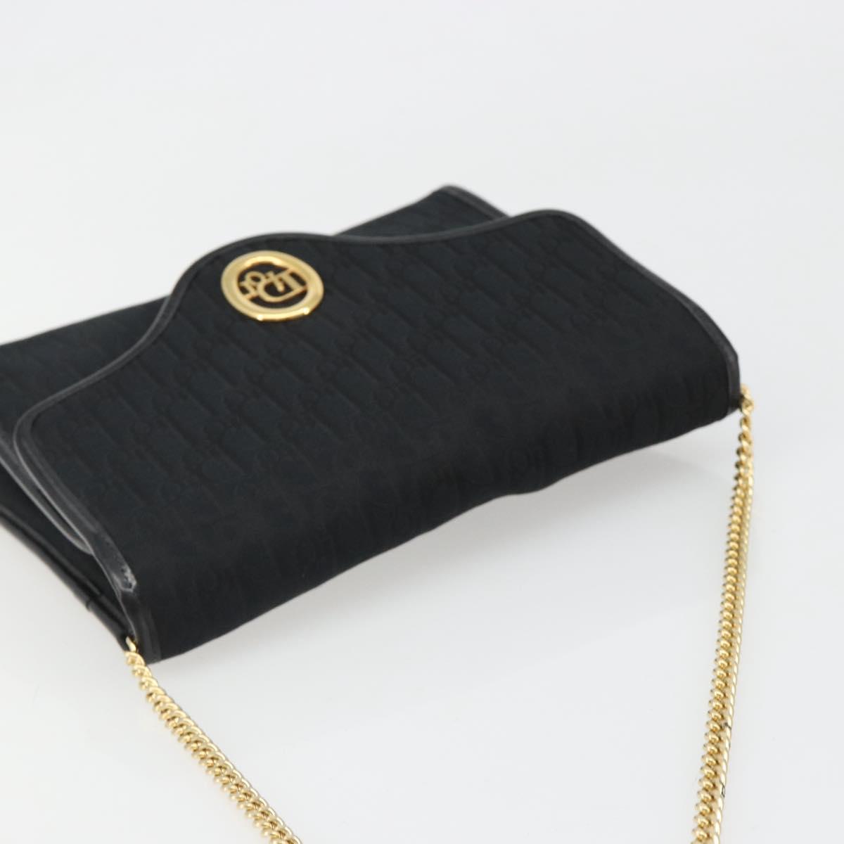 Christian Dior Trotter Canvas Chain Shoulder Bag Black Gold Auth 185963A