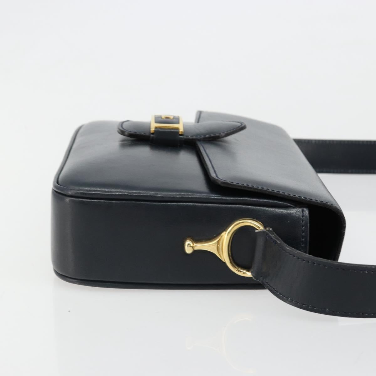 CELINE Shoulder Bag Leather Navy Gold Auth 185966A