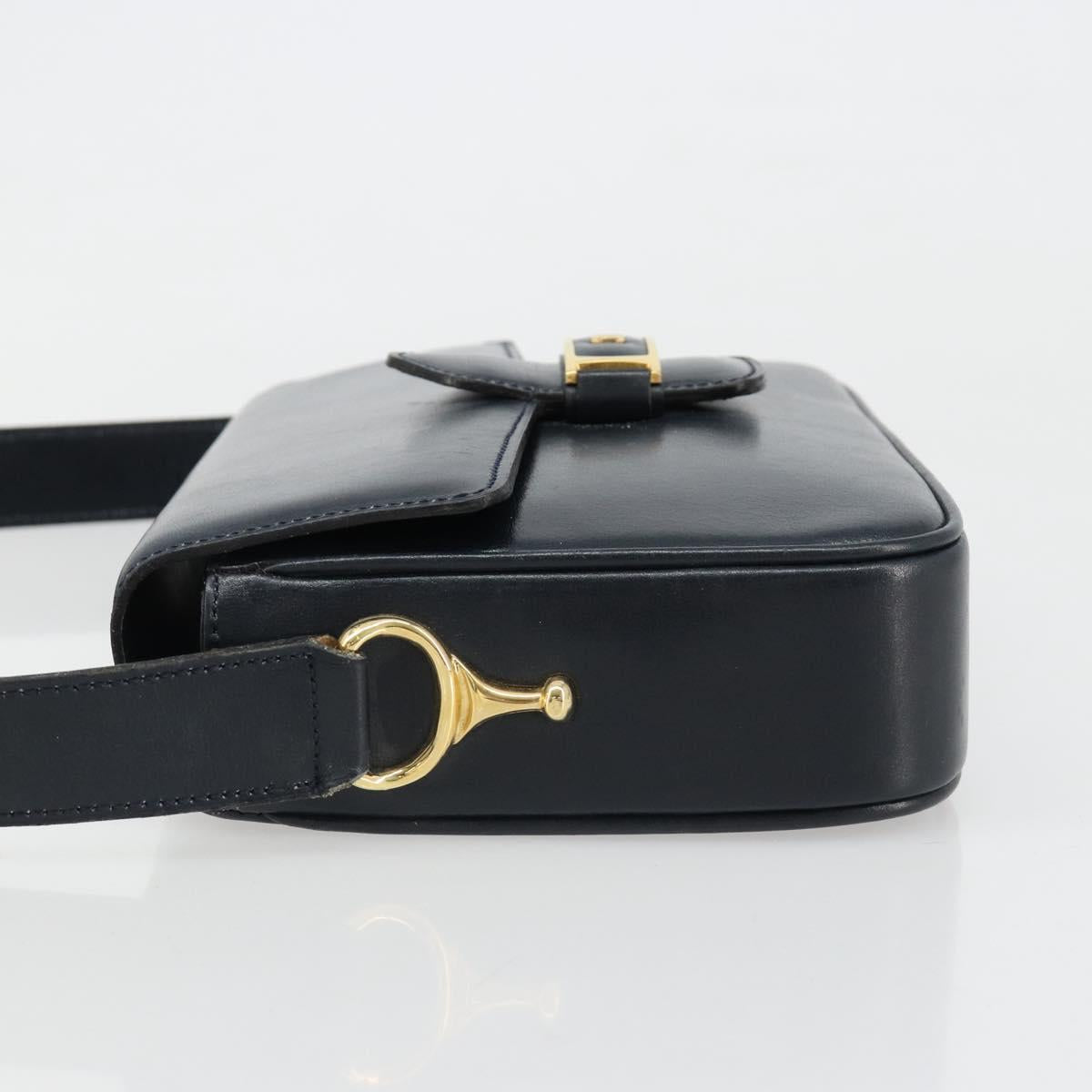 CELINE Shoulder Bag Leather Navy Gold Auth 185966A