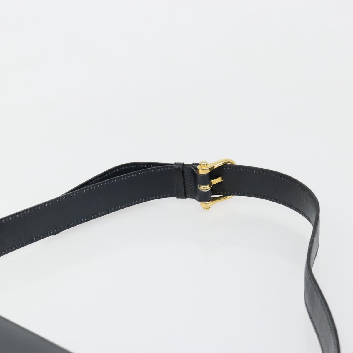 CELINE Shoulder Bag Leather Navy Gold Auth 185966A