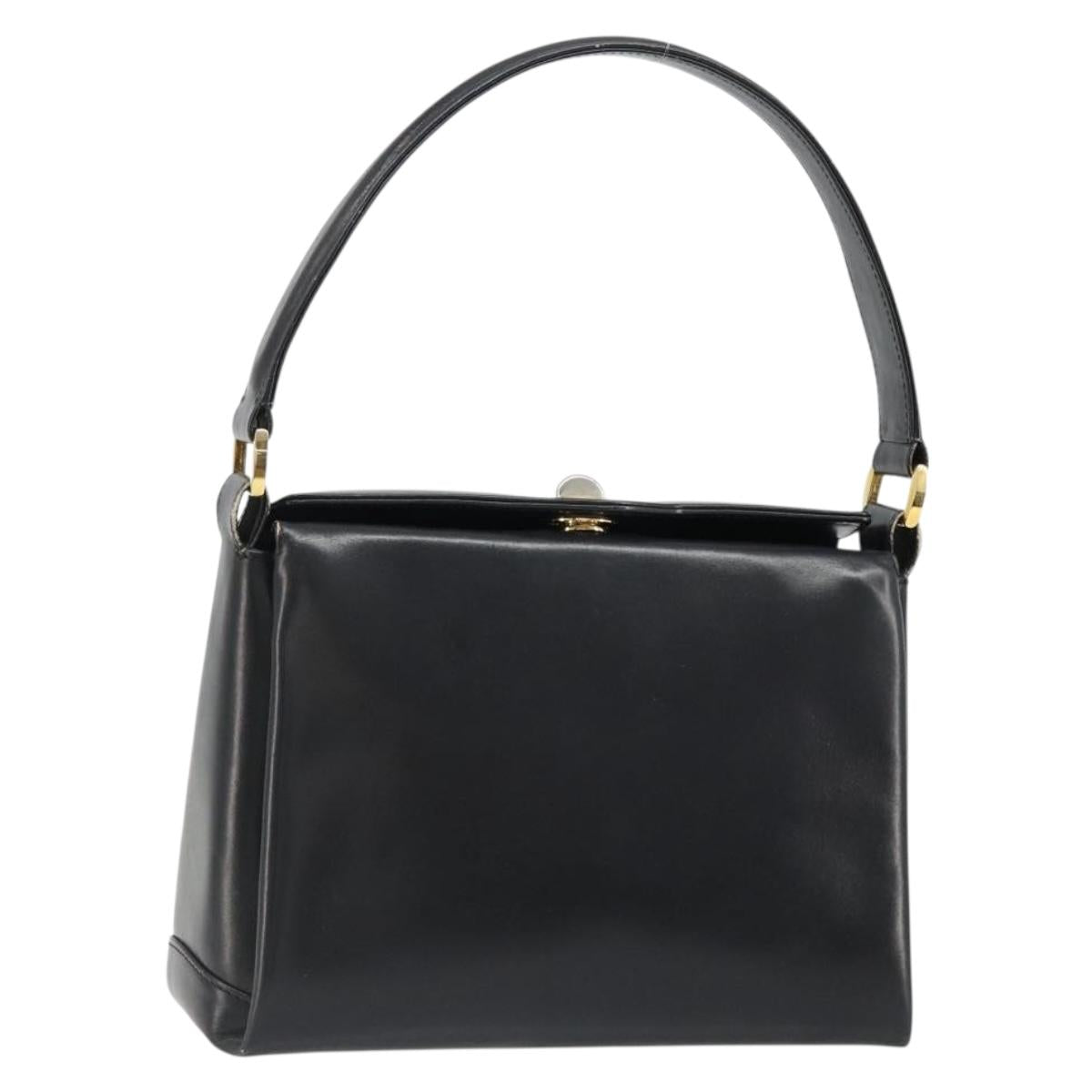 GUCCI Shoulder Bag Leather Black Gold Auth 185968