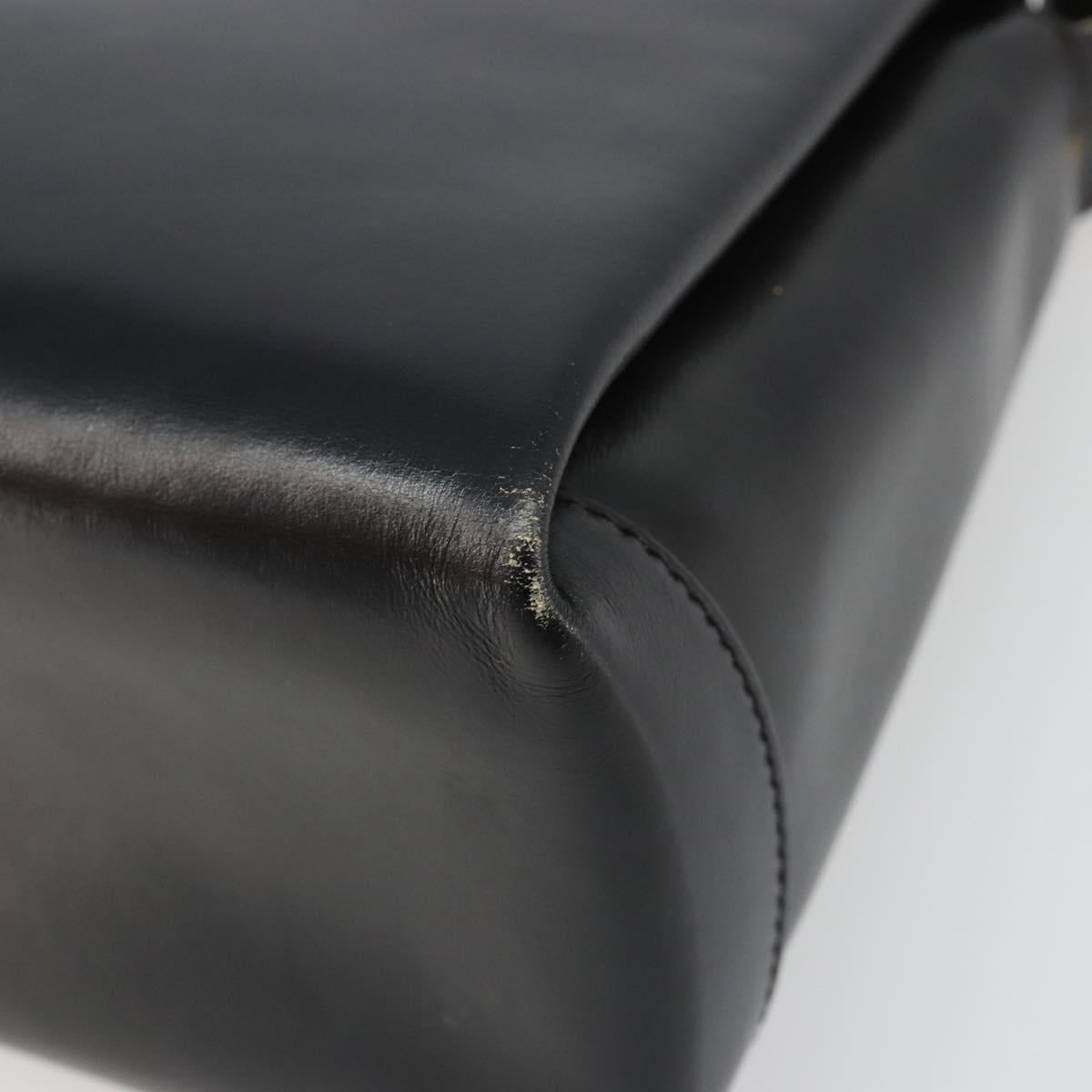 GUCCI Shoulder Bag Leather Black Gold Auth 185968