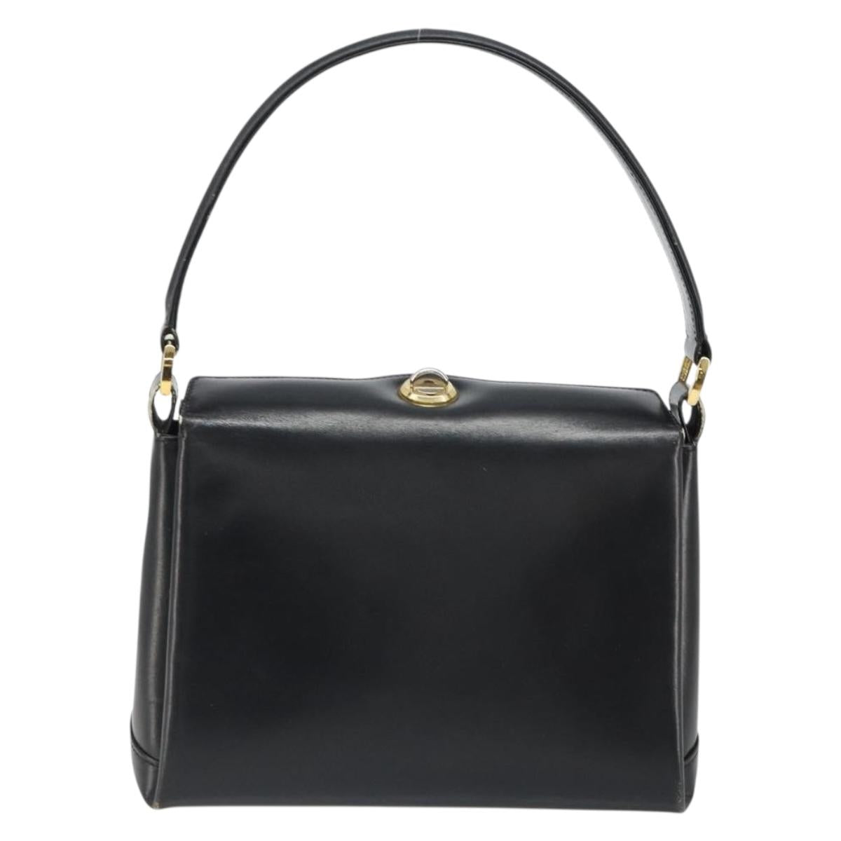 GUCCI Shoulder Bag Leather Black Gold Auth 185968