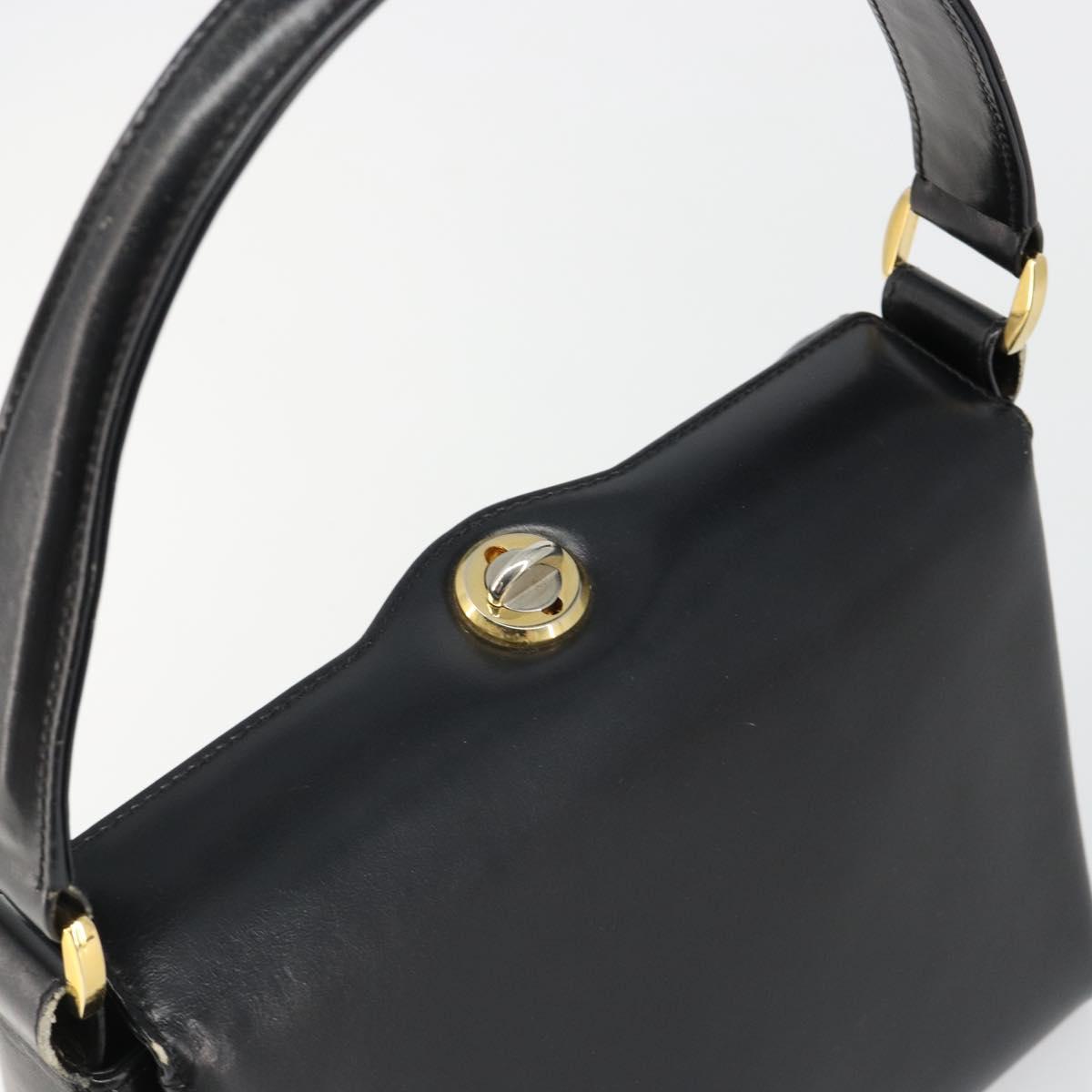 GUCCI Shoulder Bag Leather Black Gold Auth 185968