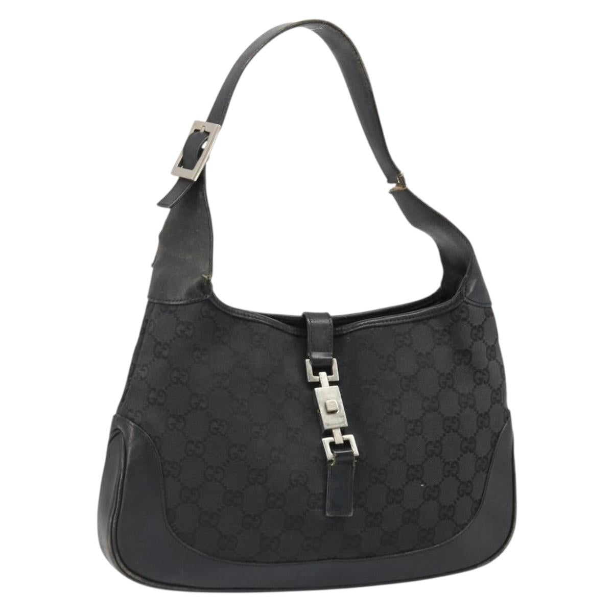 GUCCI GG Canvas Jackie Shoulder Bag Black Silver 001 3306 Auth 185970